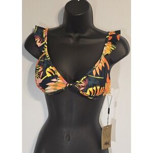 NWT Heat Multi-Color Floral Triangle Bikini Top Size Large Tropical Beach Resort